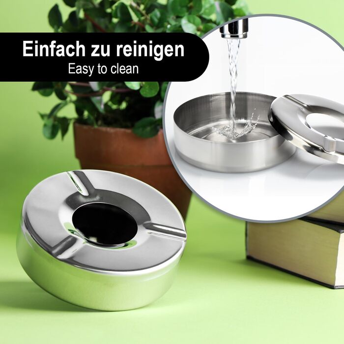 Попільничка металева com-four® 6 шт. з кришкою, Ø 11 см - нержавіюча сталь, захист від попелу, для дому та офісу