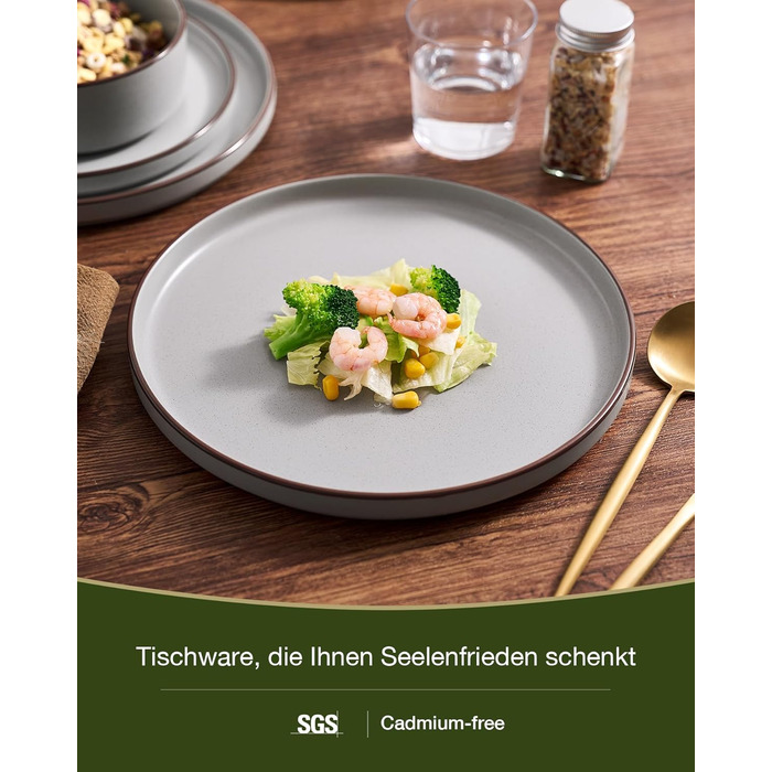 Набір посуду Mercury, 12 предметів: тарілки, супові миски, десертні тарілки, для 4 осіб, з каменю, стійкий до мікрохвильової печі та миття в посудомийній машині, колір сірий (N-Set 18 предметів, 6 осіб)