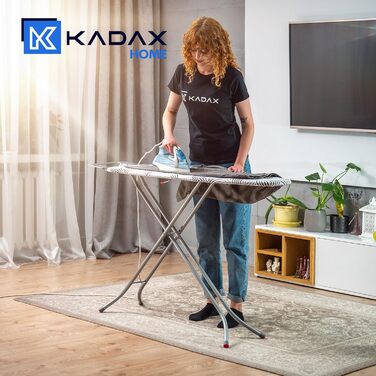 Складна прасувальна дошка KADAX 114x34 см з металевою решіткою, підставкою для праски, 5 мм підкладкою, регульованою висотою та антиковзними ніжками, сіра, виготовлена в ЄС