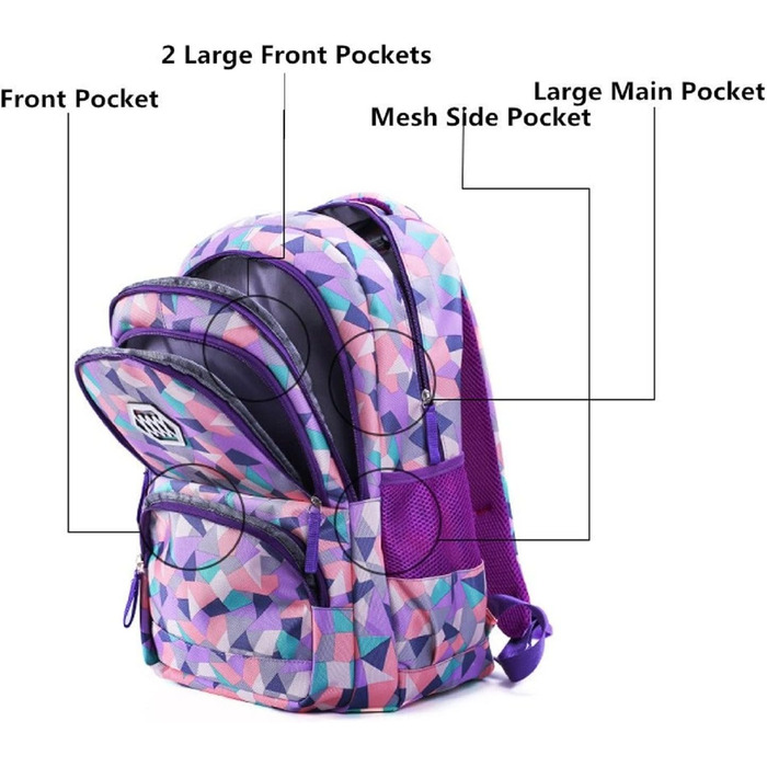 Шкільний рюкзак IvyH для дівчаток-підлітків: 3-в-1 з ланч-боксом та пеналом (фіолетовий)
