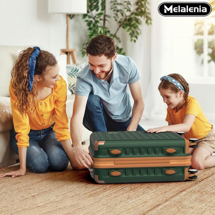 Набір валіз Melalenia 7 предметів з жорстким корпусом, легкий, на 4 колесах з TSA-замком. Включає косметичку, сумку для подорожей та кулькову сумку (зелений, 53см, набір ручної поклажі 4 предмети)