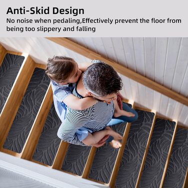 Килимки на сходи YISUN 15 шт., антиковзні, самоклейні, прямокутні 20x65 см, сірі. Для дітей, літніх людей та собак (внутрішній/зовнішній)