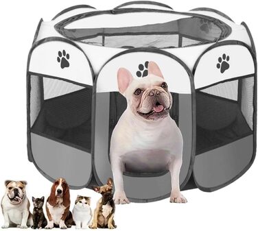 Портативний вольєр для цуценят та дрібних тварин, розкладний, з кріпленням на присосках, сірий