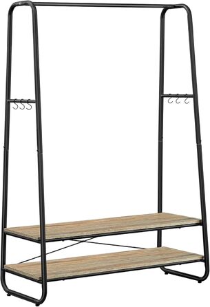 VASAGLE Clothes Rack, Coat Rack, Wardrobe, 2 Shelves, 6 S-Shaped Hooks, Steel Frame, for Bedroom, Hallway, Entrance Area, Cloud White-Matt White RGR112W02 (Turquoise Brown-Matt Black)
