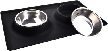 Набори мисок для собак та котів MOACC: 2 шт. по 400 мл, нержавіюча сталь, антиковзаюча підставка, для подорожей, чорний квадрат