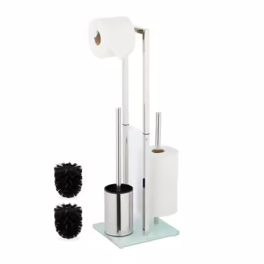 Relaxdays Standing Toilet Set, Stainless Steel & Glass