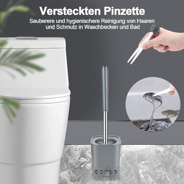 Силіконова щітка для унітазу Glowbal з контейнером, швидковисихаюча, для ванної кімнати, настінний монтаж/стійка, білий/сірий колір (сірий - набір 2 шт.)