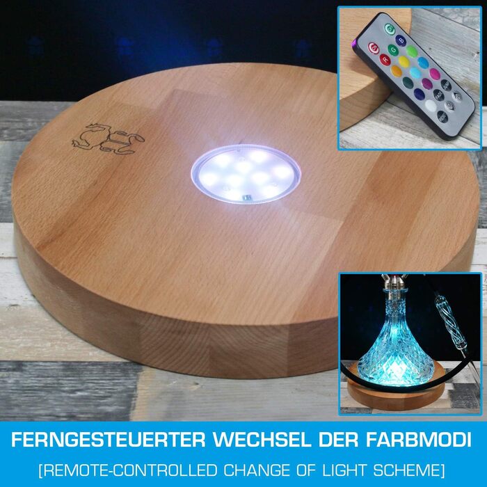 Kaya Shisha Coaster with LED and Remote Control, Water Pipe Accessories (Ø 22cm) (Beech, 30cm)