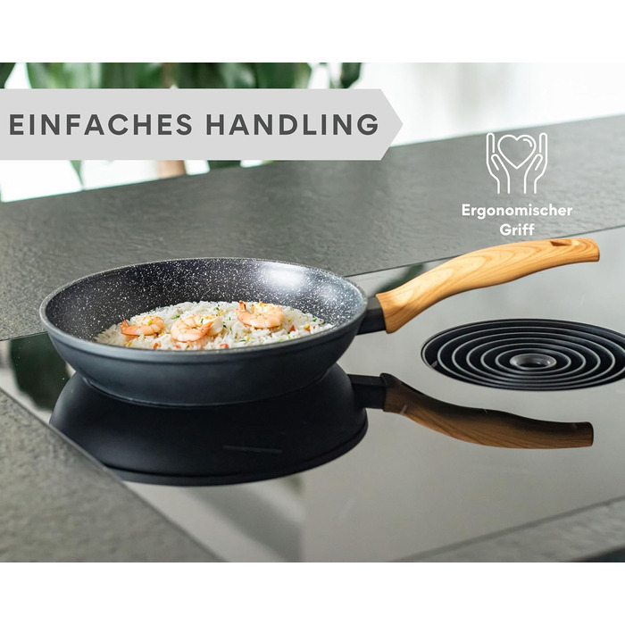 Набір сковорідок DIVORY 3 шт. (20, 24, 28 см) з антипригарним покриттям для всіх плит, включаючи індукційні. Безпечні ручки, придатні для миття в посудомийній машині.