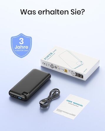 Power Bank A ADDTOP 27000mAh з швидкою зарядкою 22.5W, 4 виходи USB, PD 3.0, QC 4.0, чорний
