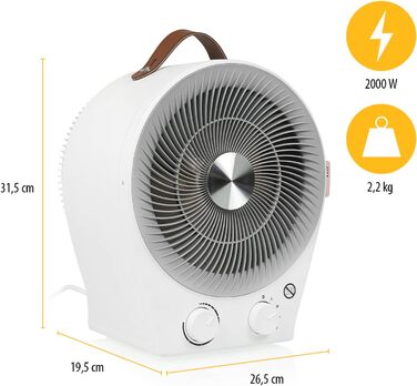 Tristar KA-5140 2-в-1: Електричний обігрівач та вентилятор - 4 режими, 2000 Вт, білий