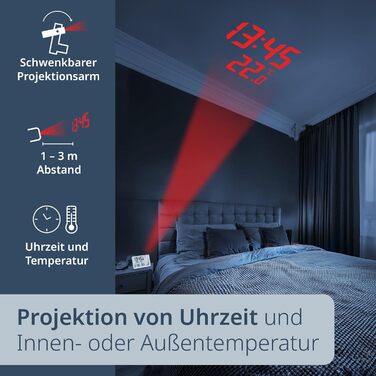 Digital Radio Alarm Clock with Projection and Outdoor Sensor | Projection Alarm Clock with 2 Alarm Times | Clock with Temperature Display, Date, and Day of the Week | Includes Power Cable | White