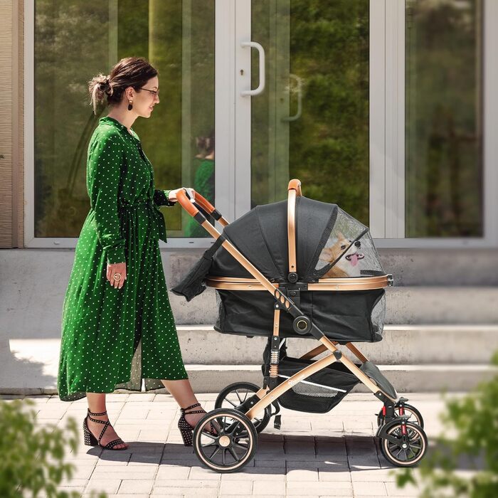 YITAHOME 3-in-1 Dog Stroller & Cat Carrier - Folding Pet Buggy for Dogs up to 20kg - Black