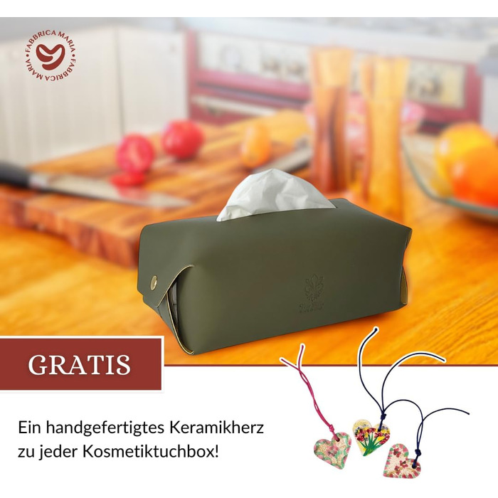 Luxury for your tissues - box made of Italian leather, perfect for living rooms, bathrooms, kitchens, offices/practices, cars, and hotel rooms (Olive)