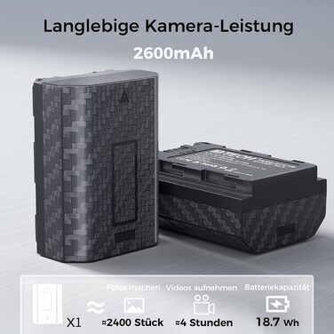 Акумулятор BTECH NP-FZ100 2600mAh (2 шт.) + Зарядний пристрій USB-C PD 18W для Sony A7 III/IV/R III/IV/V/C/S III/A9/A6600/A6700/FX3/FX30 (чорний)