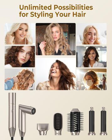 Стайлер для волосся 5 в 1, Набір для укладки волосся, Золотий: Фен, Іонний, Локони, Випрямлення, Об'єм