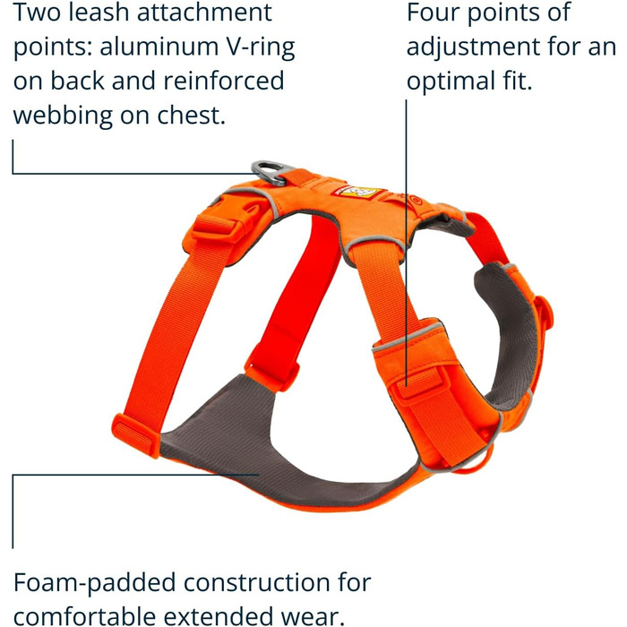 Нашийник для собак Ruffwear Front Range, міцний матеріал TubeOK, алюмінієва застібка, регульований, для активного відпочинку, розмір 51-66 см (Blaze Orange, M)
