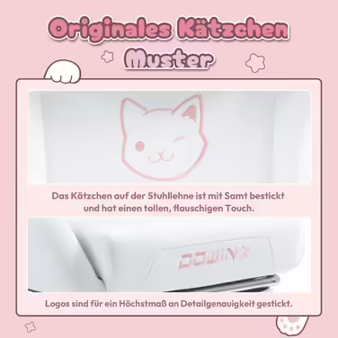 Ігрове крісло Dowinx Солодка Кішка, ергономічне, PU шкіра, з високою спинкою, підставкою для ніг та підтримкою попереку, біле, Snow White Rabbit