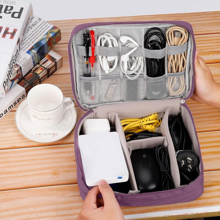 Водонепроникна сумка-органайзер для кабелів та аксесуарів електроніки (фіолетовий)