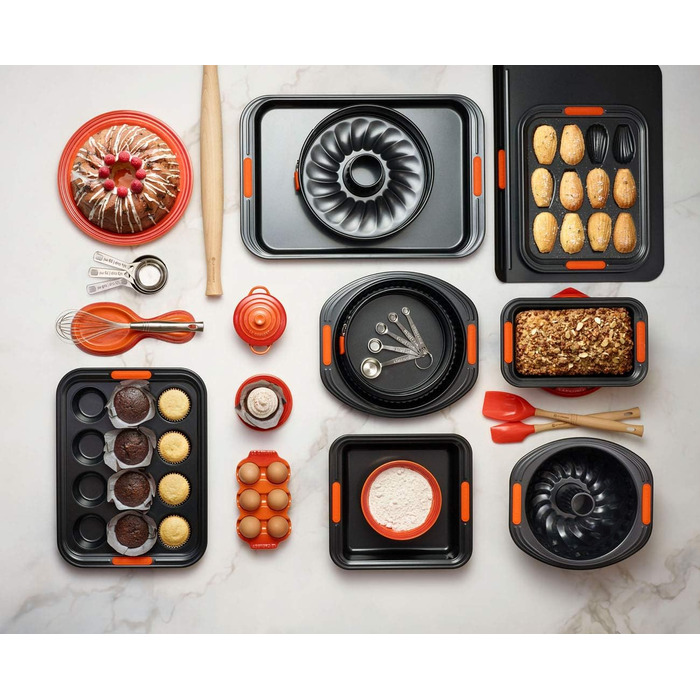 Форма для мадлен Le Creuset, антипригарна, на 12 шт., стійка до закваски, вуглецева сталь, антрацит/помаранчева