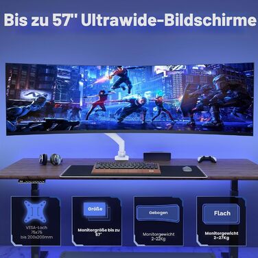 Кронштейн для монітора PUTORSEN Ultrawide 22-57 дюймів, регульований за висотою, настільний тримач до 27 кг, VESA до 200x200 мм, білий