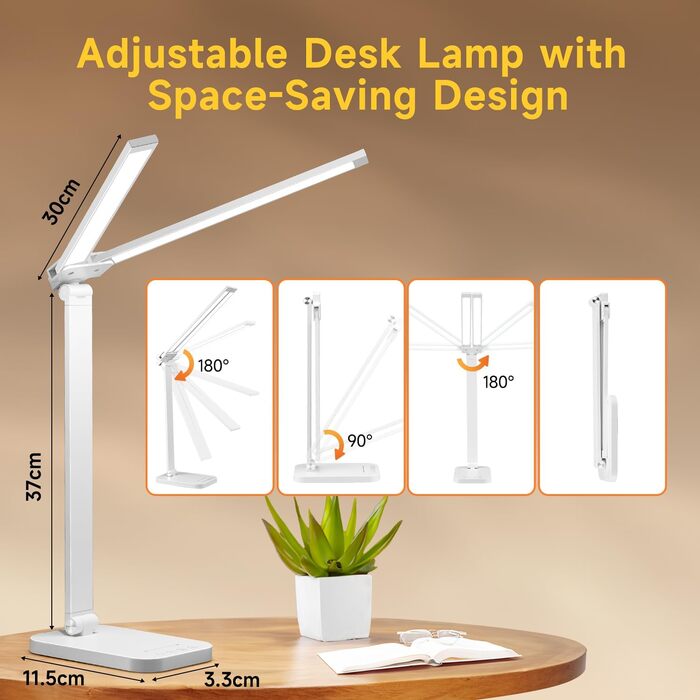 LED лампа для столу One Fire з адаптером, 1000 люмен, 96 LED, диммер, таймер, світлова пам'ять, для дітей, денне світло, для читання