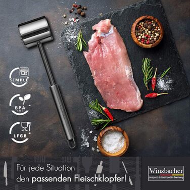 Winzbacher® Fleischklopfer з нержавіючої сталі | 2 ударні поверхні - молоток для м'яса, для відбивання відбивних, для розпластування м'яса | ідеально для відбивних, котлет, стейків та ін.