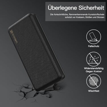 Powerbank CoolReall 20000 mAh: портативний зарядний пристрій з USB-C (вхід/вихід) та 2 USB, чорний