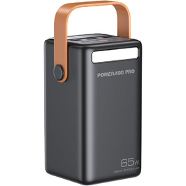 Powerbank 65W з USB-C, 50000mAh, LED дисплеєм, для ноутбуків, MacBook, телефонів (Samsung S23), чорний