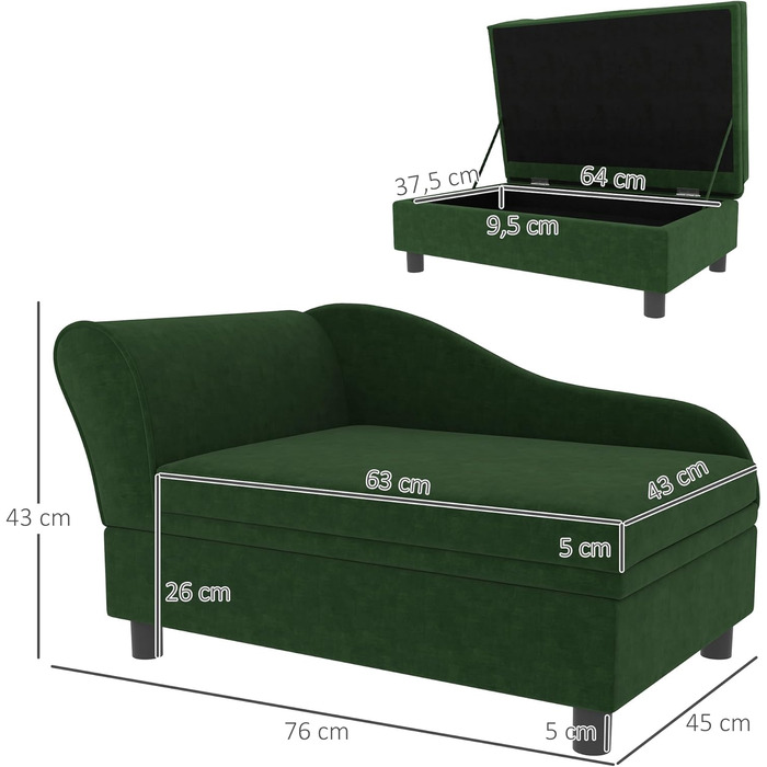 Диван для собак та котів PawHut з місцем для зберігання, зелений, 76 x 45 x 43 см