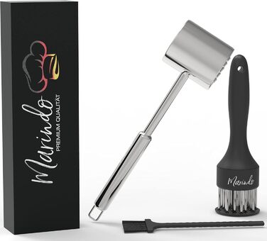 Набір Fleischklopfer Marindo: м'ясорубка, щітка для чищення та подвійний м'ясорубка з нержавіючої сталі | М'ясорубка, молоток для м'яса, мийка в посудомийній машині | М'ясорубка з 20 лезами з нержавіючої сталі