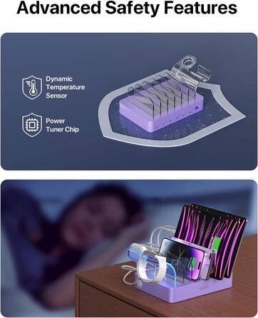 Зарядна станція SooPii USB з органайзером на 6 портів 50W, біла. В комплекті 6 кабелів та тримач для iWatch