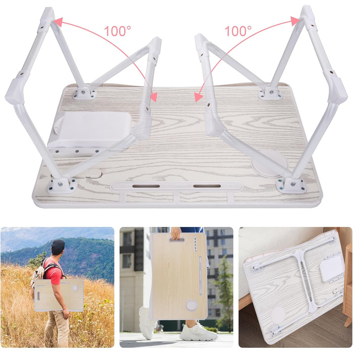 Складаний столик для ноутбука з USB-портом, білий аhorn – для їжі, читання та роботи в ліжку