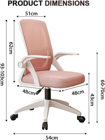 Ергономічне крісло для офісу з дихаючою спинкою Mesh, регульованими підлокітниками та підтримкою попереку для комп'ютера - Homeoffice (Medium, Рожевий)