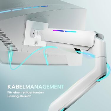Кріплення для монітора ARES WING RGB - тримач для ігрового монітора, 17-49 дюймів, підходить для важких (20 кг) та вигнутих моніторів, регульована висота, для геймерів (білий)