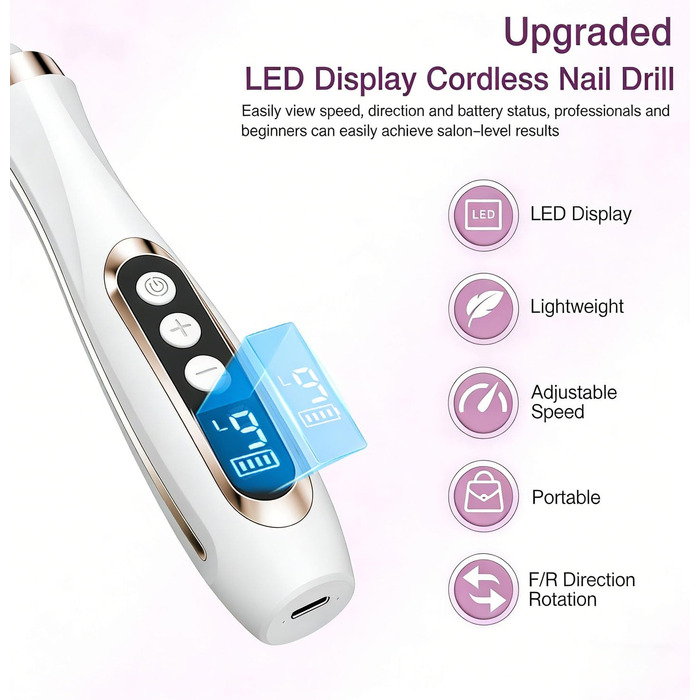 Електричний набір для манікюру та педикюру Nagelfräser 15 в 1: фрезер, набір для гелевих нігтів, 20000 об/хв, 9 швидкостей (білий)