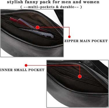Чоловіча/Жіноча поясна сумка з екошкіри в стилі вінтаж, чорна. Сумка на пояс для подорожей, фестивалів, спорту. (1033lzw Schwarz)