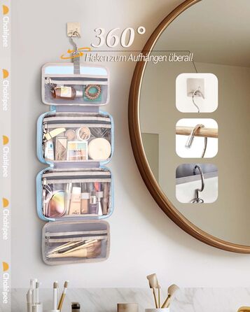 Жіночий дорожній косметичний набір для підвішування – водонепроникний, з прозорим вікном, легкий, для косметики, шампуню, рожевий, середній (26x17x9 см)