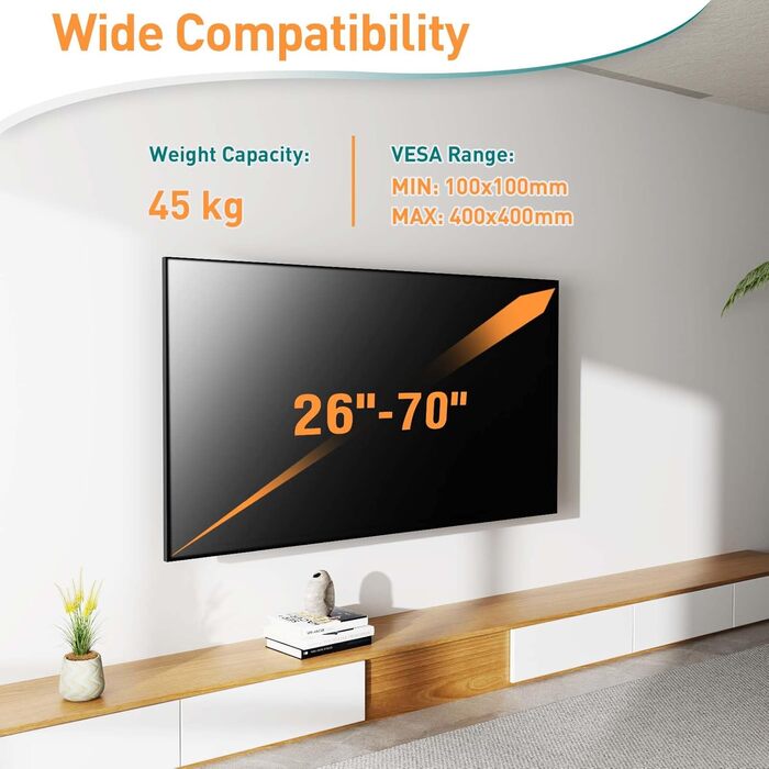 Настінне кріплення для телевізора ELIVED поворотне, нахильне, для LCD/LED/OLED 26-70 дюймів, VESA 400x400, до 45 кг, з висувним механізмом