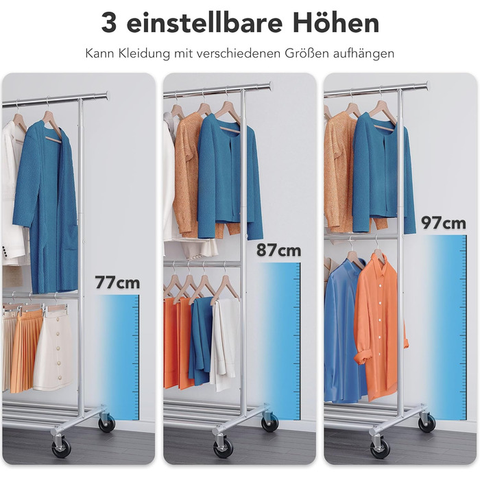 Стійка для одягу на колесах HOKEEPER, подвійна, вантажопідйомність до 283 кг