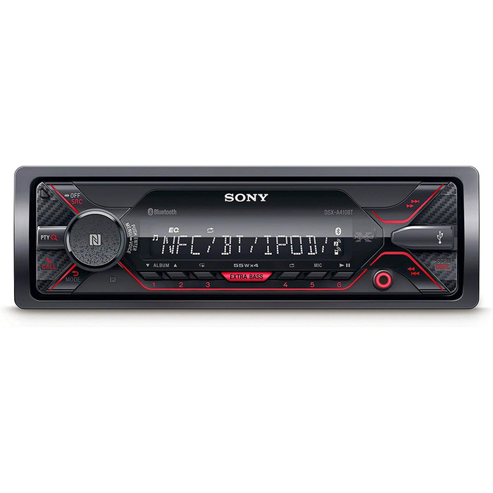 Автомагнітола Sony DSX-A410BT з Bluetooth, NFC, USB, AUX, підсвіткою, 4x55 Вт, гучний зв'язок, червона