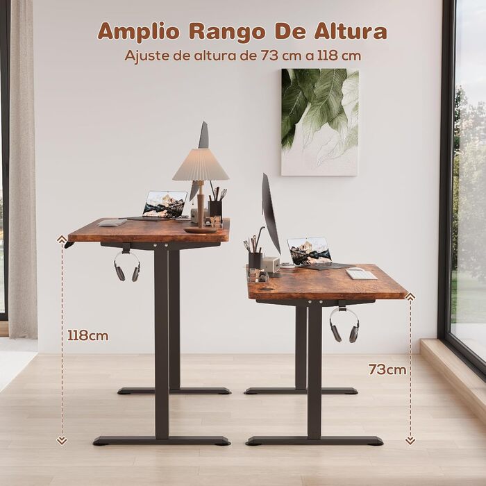Devoko Adjustable Height Electric Desk - 120x60cm - Vintage Brown - Sit-Stand Desk with Memory Function & Collision Detection
