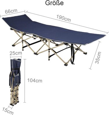 Розкладне ліжко для кемпінгу Trintion XL - міцна та зручна для відпочинку на природі, вдома та в подорожах (250 кг)