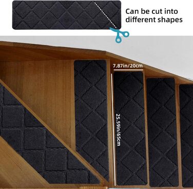 Килимки на сходи YISUN 15 шт., самоклейні, антиковзні, 20x65 см (Сірий/Чорний), для дітей, літніх людей та собак, для внутрішнього та зовнішнього використання