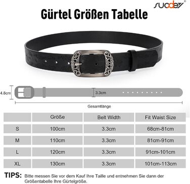 Жіночий шкіряний ремінь Suosdey класичний чорний з квітковою пряжкою для джинсів, суконь та одягу, 100 см, розмір талії 73-83 см