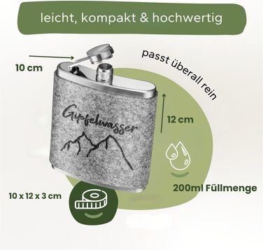 Фляга Gipfelgaudi з фетровим чохлом та лазерним гравіюванням – 200 мл, нержавіюча сталь | Стильна фляга для подорожей та особливих моментів