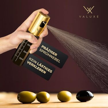Розпилювач для олії та оцту VALUXE® зі скляною пляшкою та фільтром, нержавіюча сталь, 100 мл - Оливковий розпилювач, дозатор для олії Royal Golden