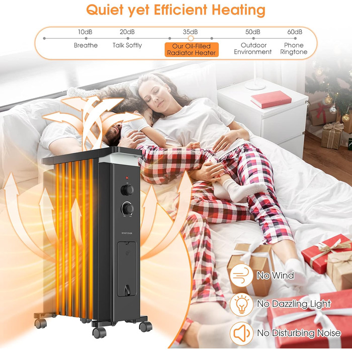 RELAX4LIFE Oil Radiator 1500W, Electric Heater with 7 Fins & 3 Heat Settings & Towel Rail, Electric Heater Energy-Saving, Electric Heater Overheat Protection & Tip-Over Protection, 5-35° C (Black)