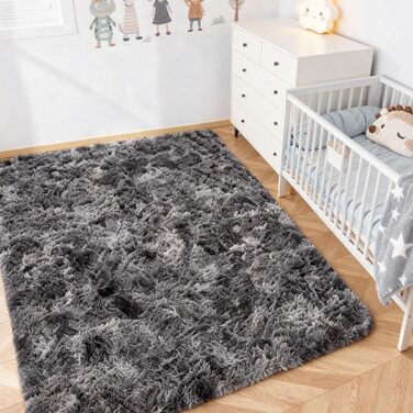 CHOSHOME: М'який килим для спальні/вітальні, сучасний, високий ворс, антиковзаюча підкладка, для дитячої кімнати, шэггі, 90x150 см, 200x290 см (темно-сірий)