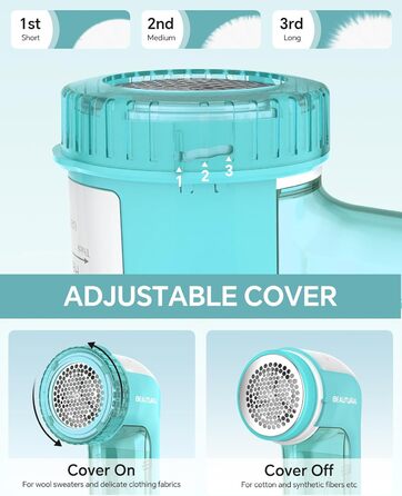 Електричний видальник пуху BEAUTURAL з 3 рівнями висоти та 2 швидкостями для різних тканин (Tiffany, від батарейки)